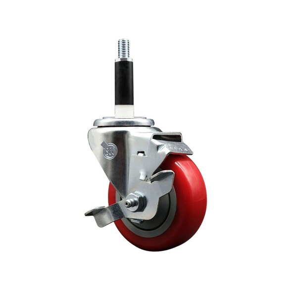 3.5'' Red Poly Swivel 7/8'' Expanding Stem Caster with Brake